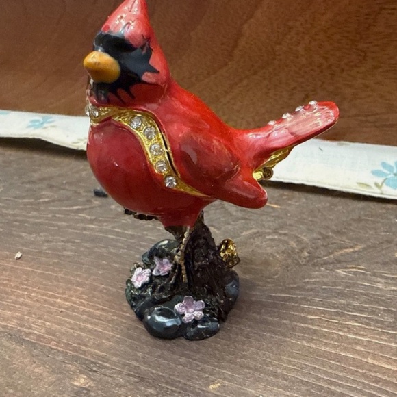 Other - Red Cardinal Bird Trinket Box Bejeweled Enamel Hinged Lid Magnetic